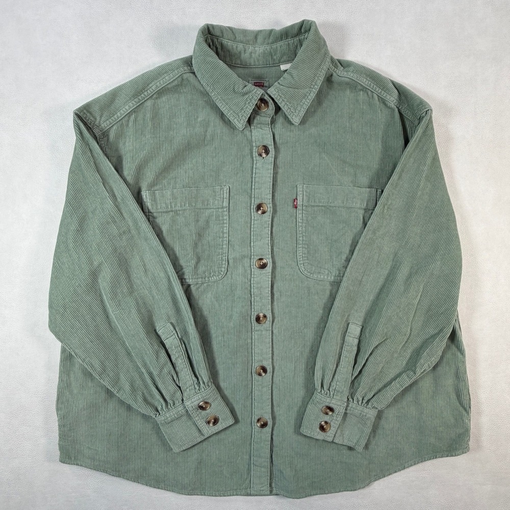 Levis Mens XL Sage Green Corduroy Button Down Shirt Jacket Shacket Oversized